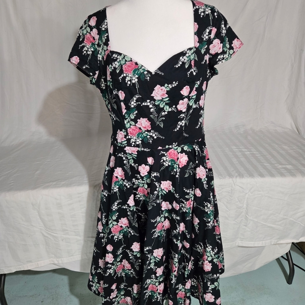 Hell Bunny Pink and White Flutter Sleeve Midi Dress Size 8/M/UK12